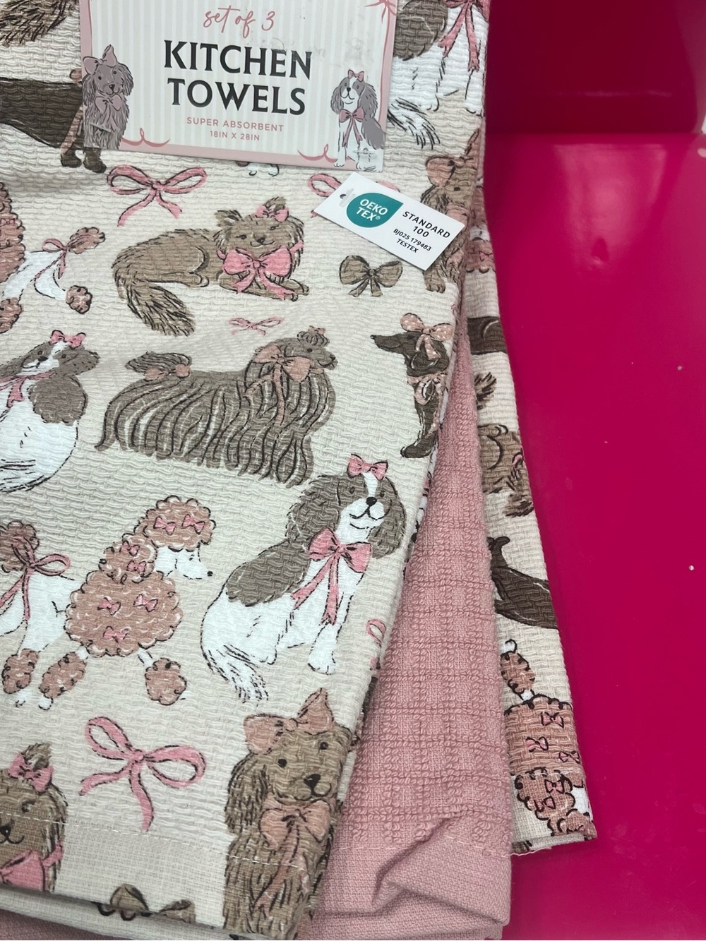 Envogue Pink & Cream Dog-Print Kitchen Towels - Set of 3 - Picture 2 of 3